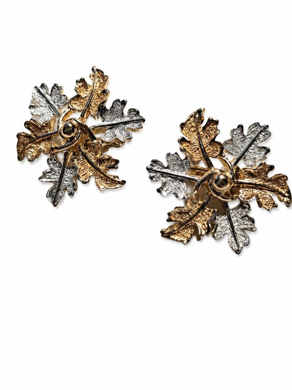Vintage 1990s Sarah Coventry Large Two-Tone Snowflake Clip-On Earrings